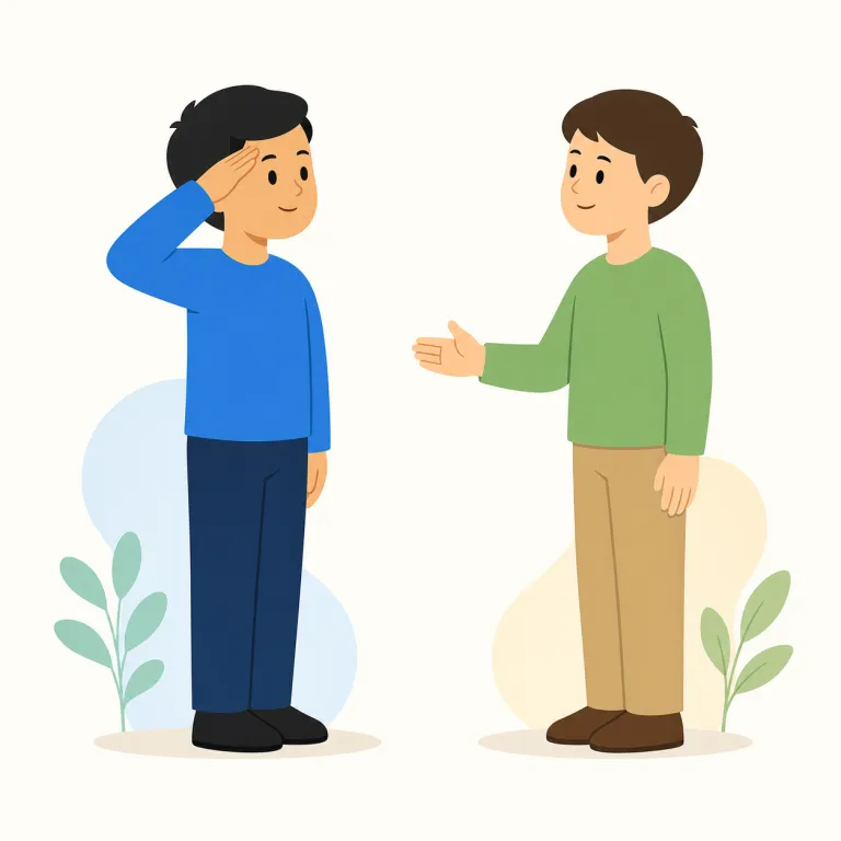 salutation（挨拶・名詞）の覚え方イラスト — salutation は salute「敬意を示す」とつながる語で、手紙・メール・式典などで相手に向ける正式な挨拶の言葉を指します