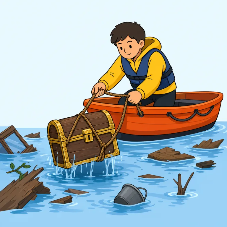 salvage（回収する、救い出す・動詞）の覚え方イラスト — save に近い語感で入れると覚えやすいですが、salvage はただ救うのでなく、damage や loss のあとで「残っている価値を拾い集めて取り戻す」感じが強い語です
