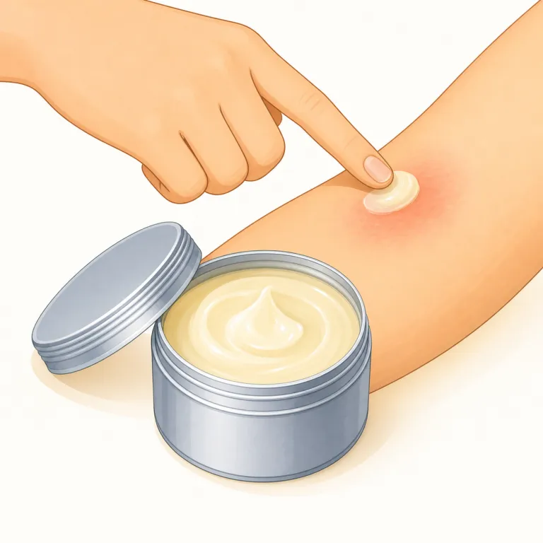 salve（軟膏・名詞）の覚え方イラスト — salve は「肌にふたをして守る小さな塗り薬」として覚えると自然です