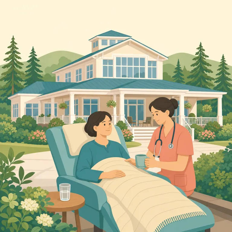 sanatorium（療養所・名詞）の覚え方イラスト — sanatorium は hospital より「治療する場」よりも「静かな環境で長く休みながら回復する場」として覚えると定着しやすい語です