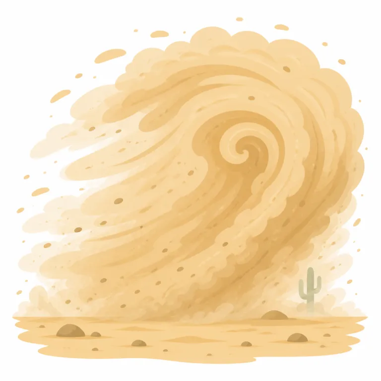 sandstorm（砂嵐・名詞）の覚え方イラスト — sand と storm がそのまま結びついた語なので、まず「砂＋嵐」の直訳イメージで覚えると強いです