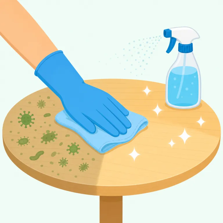 sanitize（消毒する・動詞）の覚え方イラスト — sanitary（衛生的な）、sanitizer（消毒剤）と同じ形の仲間だとまとめて覚えると定着しやすい語です