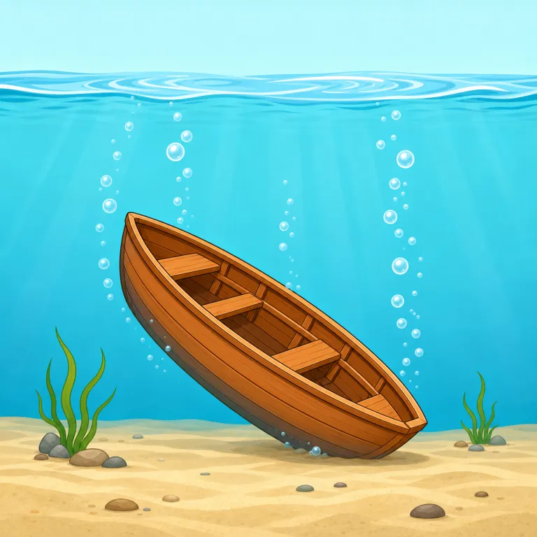 sank（沈んだ・動詞）の覚え方イラスト — sank は sink（沈む）の過去形で、過去分詞は sunk