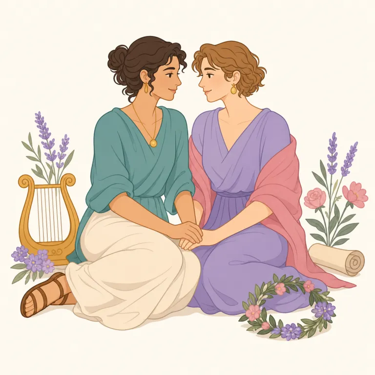 sapphic（サッフォー風の・女性同性愛の・形容詞）の覚え方イラスト — 固有名詞由来の形容詞だと意識すると覚えやすい語です