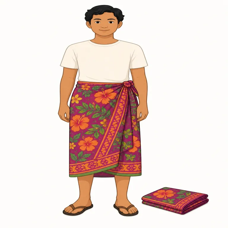 sarong（サロン（腰布）・名詞）の覚え方イラスト — 衣服名は、すでに知っている服に結びつけると残りやすいです