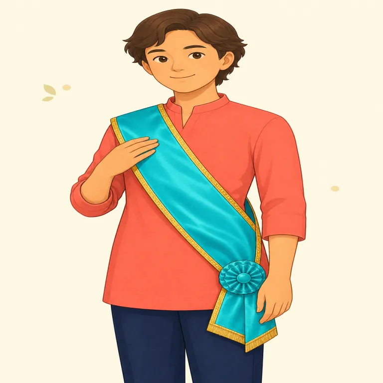 sash（飾り帯・名詞）の覚え方イラスト — sash は衣服を締める普通の belt よりも、装飾性の高い幅広の布帯を指す