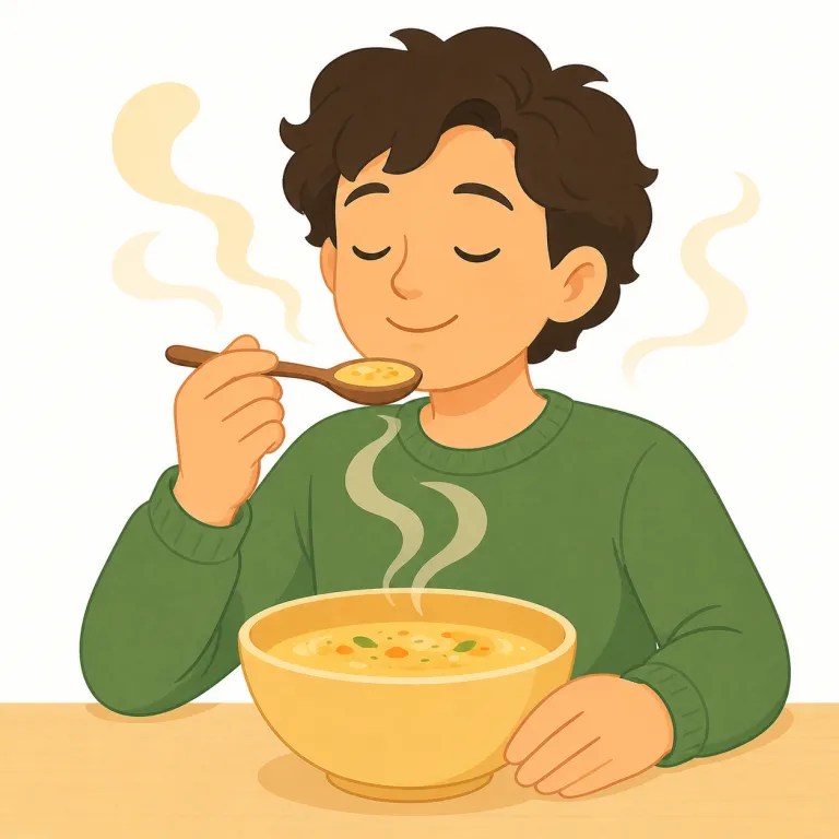 savored（味わった・動詞）の覚え方イラスト — savor は「ただ enjoy する」より、立ち止まってじっくり楽しむ語