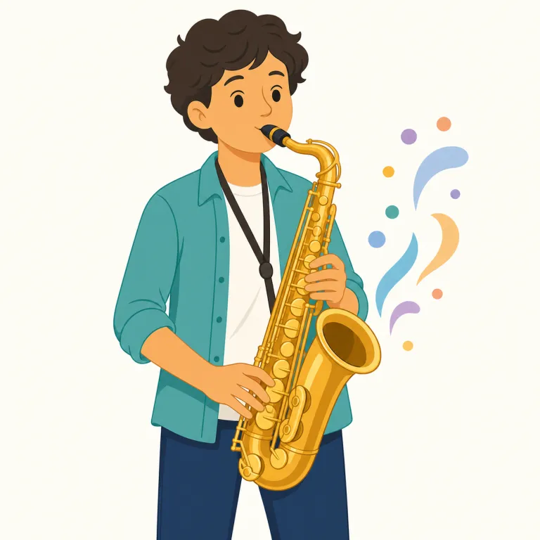 saxophonist（サックス奏者・名詞）の覚え方イラスト — saxophone が分かればほぼ覚えられる語で、語尾の -ist は「〜する人」