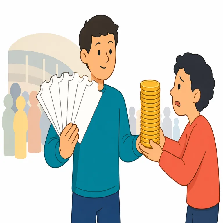 scalper（ダフ屋・名詞）の覚え方イラスト — まず `-er` は「する人」なので、`scalper` は“あるやり方で稼ぐ人”という形で押さえる