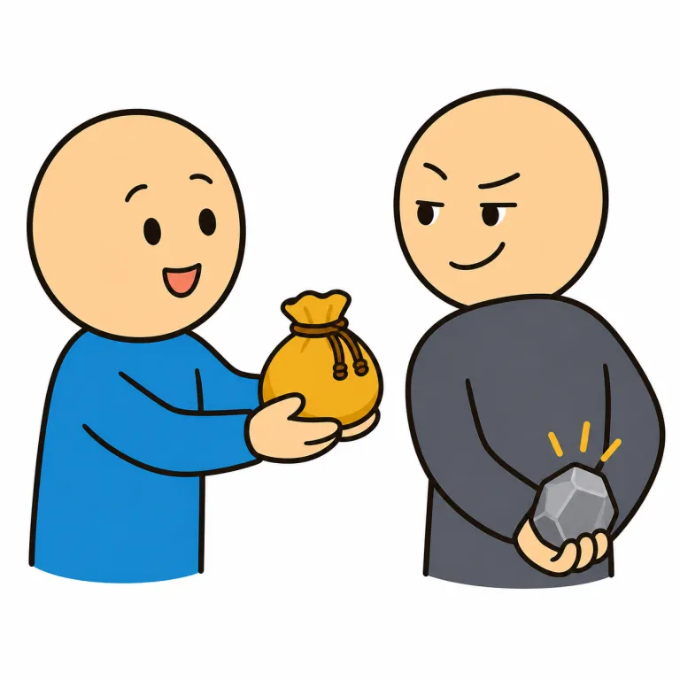 scam（だます、詐欺を働く・verb）の覚え方イラスト