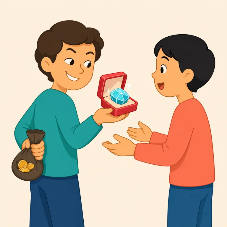 scammer（詐欺師・名詞）の覚え方イラスト — scam「詐欺」＋人を表す -er で、teach→teacher と同じ作りだと覚えると定着しやすい