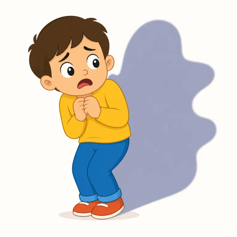 scared（怖がっている・形容詞）の覚え方イラスト — まず scare「怖がらせる」を知っていると、scared はその結果として「怖がっている側」だと整理できる