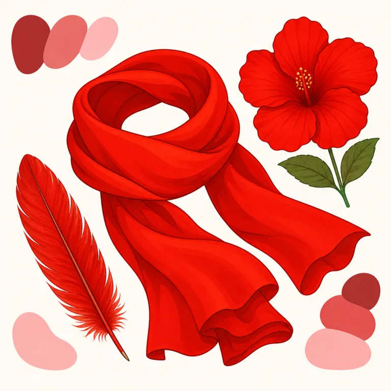 scarlet（緋色・形容詞）の覚え方イラスト — まず基本の red を土台にし、「scarlet はただの赤ではなく、遠くからでも目を引く鮮烈で華やかな赤」と重ねて覚えると残りやすいです