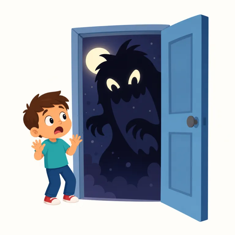 scary（怖い・形容詞）の覚え方イラスト — まず scare「怖がらせる」を知っていれば、scary は「怖がらせるような→怖い」とつながります