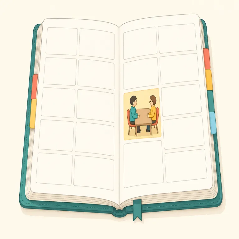 scheduled（予定された・形容詞）の覚え方イラスト — schedule「予定を組む」＋過去分詞の -d で、「予定表に入れられた状態」と覚えると定着しやすい