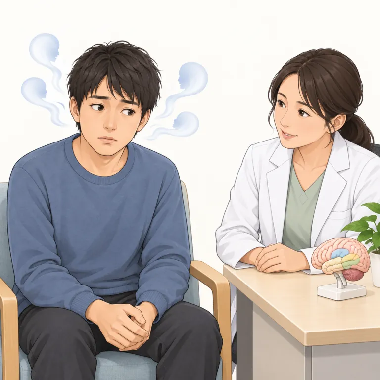 schizophrenic（統合失調症患者・noun）の覚え方イラスト