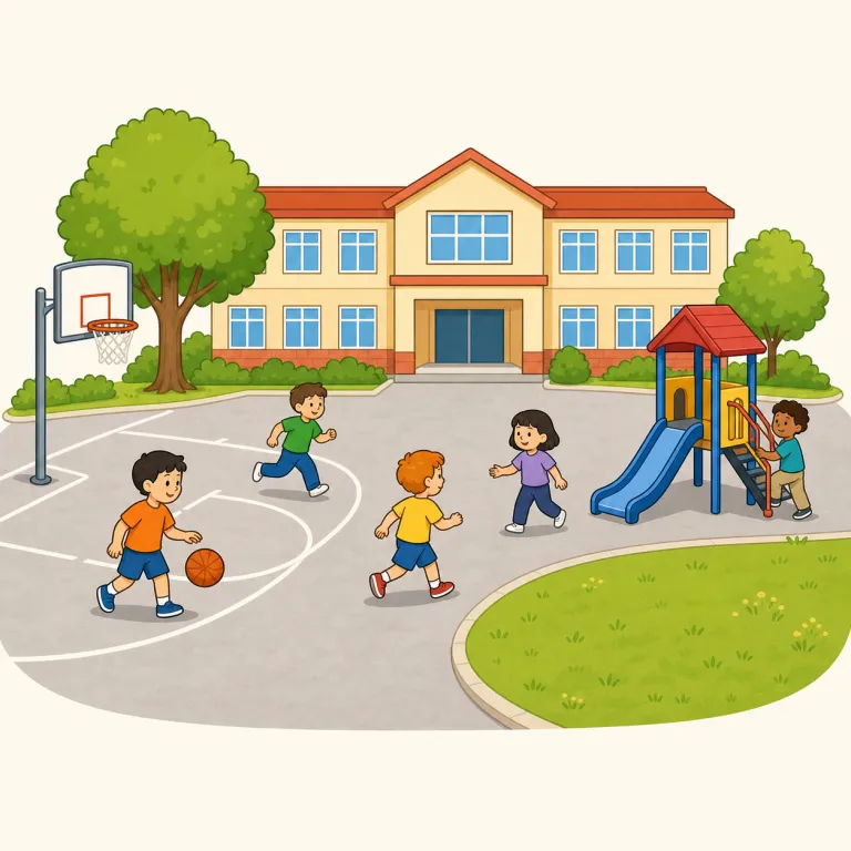 schoolyard（校庭・名詞）の覚え方イラスト — school + yard にそのまま分けて覚えるのが最短です