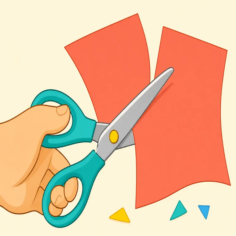 scissor（はさみで切る・動詞）の覚え方イラスト — まず名詞 scissors「はさみ」を知っていれば、そのまま動詞 scissor は「はさみのように切る・交差して挟む」と発想できる