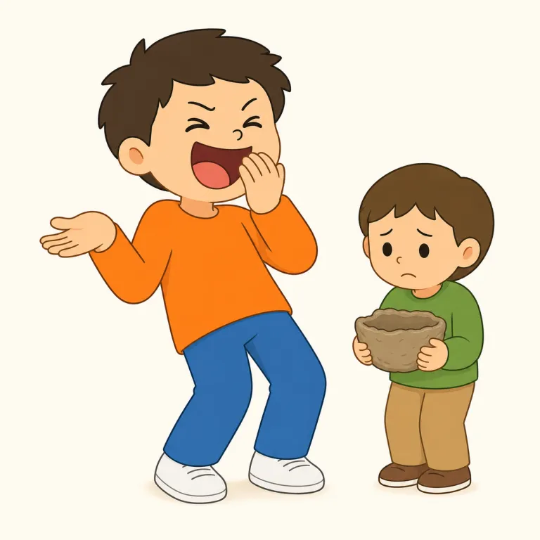 scoff（嘲笑する・動詞）の覚え方イラスト — scoff はまず scoff at ..