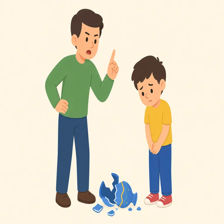 scold（叱る・動詞）の覚え方イラスト — 「叱る」の場面を英語で思い浮かべると覚えやすい語です