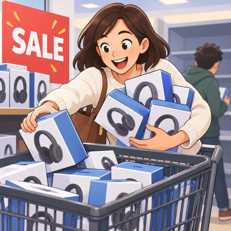 scoop up（買い集める・phrasal_verb）の覚え方イラスト