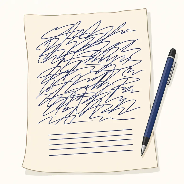scrawl（走り書き・noun）の覚え方イラスト