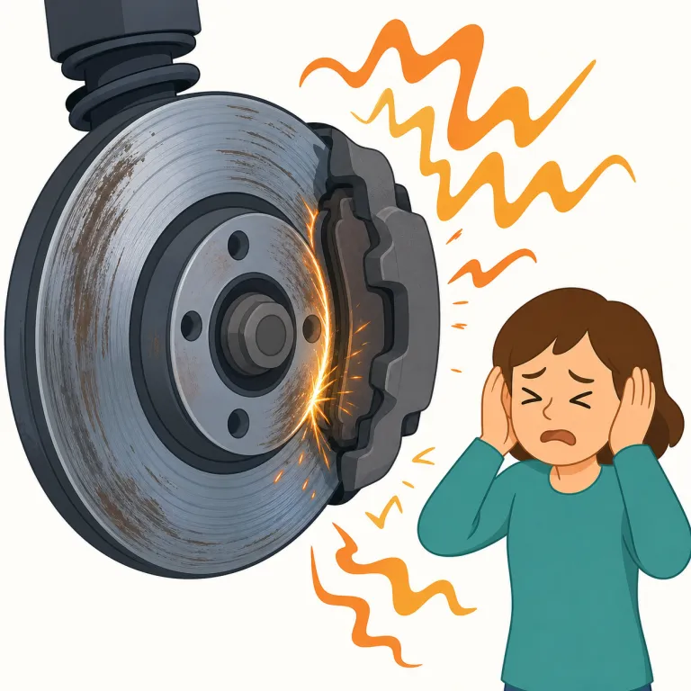 screeching（キーキー鳴る・形容詞）の覚え方イラスト — screech は「キーッと鳴く・きしる」という動詞で、screeching は -ing が付いて「今まさにその鋭い音を出している」という形容詞になります