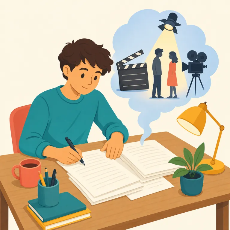 screenwriting（脚本執筆・名詞）の覚え方イラスト — screenwriting は screen + writing と見れば取りやすいです
