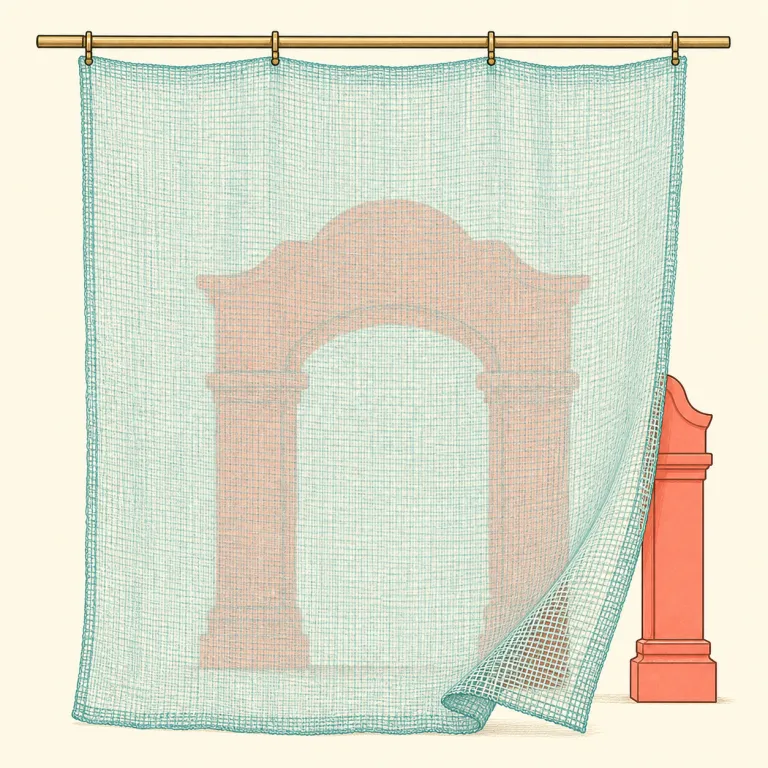 scrim（透かし幕・名詞）の覚え方イラスト — scrim は stage curtain の一種として覚えるとよい語