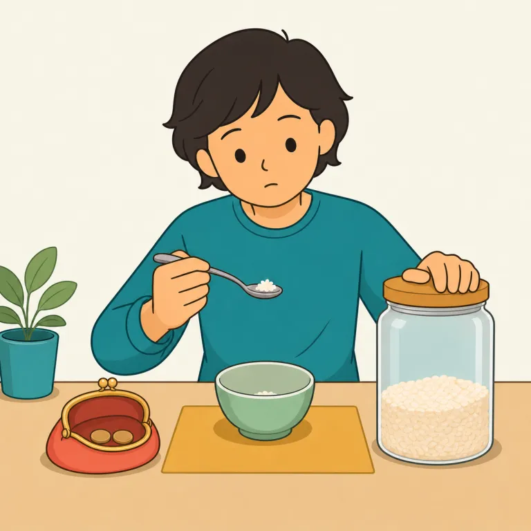 scrimp（節約する・切り詰める・動詞）の覚え方イラスト — scrimp は「必要な分まで削って、なんとかやりくりする」と覚えると残りやすいです