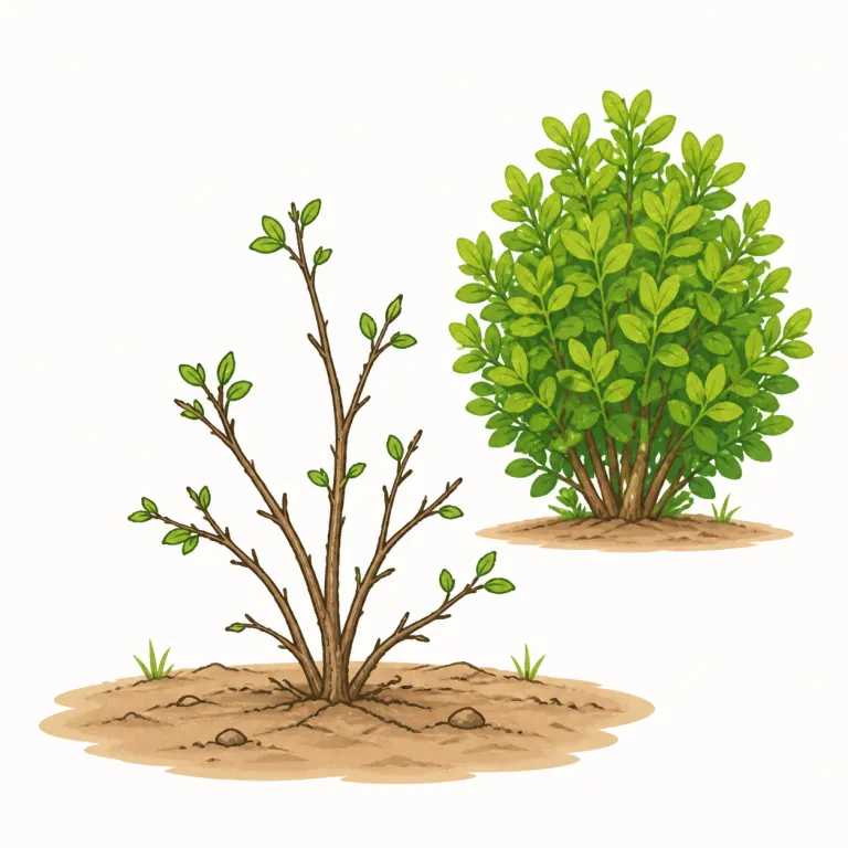 scrubby（低木の生い茂った・形容詞）の覚え方イラスト — scrubby は、土地や風景に低い茂みが多い様子を表します