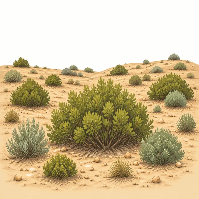 scrubland（低木地・名詞）の覚え方イラスト — land が入るので、まず「何かの植生に特徴づけられた土地名」だと捉えると覚えやすいです