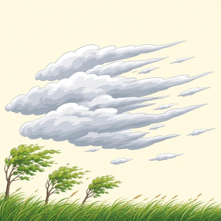 scud（（雲などが風に吹かれて）さっと流れる・動詞）の覚え方イラスト — scud は「自分の意思で進む」というより、風や勢いに押されて、低く速くさっと流れる動きで覚えると残りやすいです