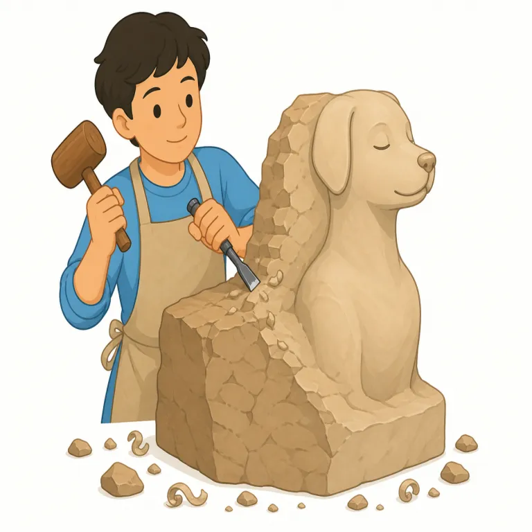 sculpt（彫刻する、形作る・動詞）の覚え方イラスト — sculpt は sculpture（彫刻）, sculptor（彫刻家）とセットで覚えると定着しやすい