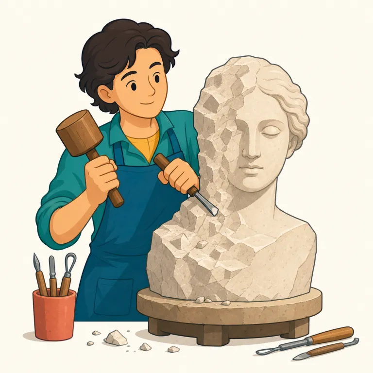 sculpting（彫刻・名詞）の覚え方イラスト — sculpting は sculpt を知っていれば覚えやすい語で、まず sculpture（彫刻作品）, sculptor（彫刻家）と同じ語族で固めると定着しやすいです