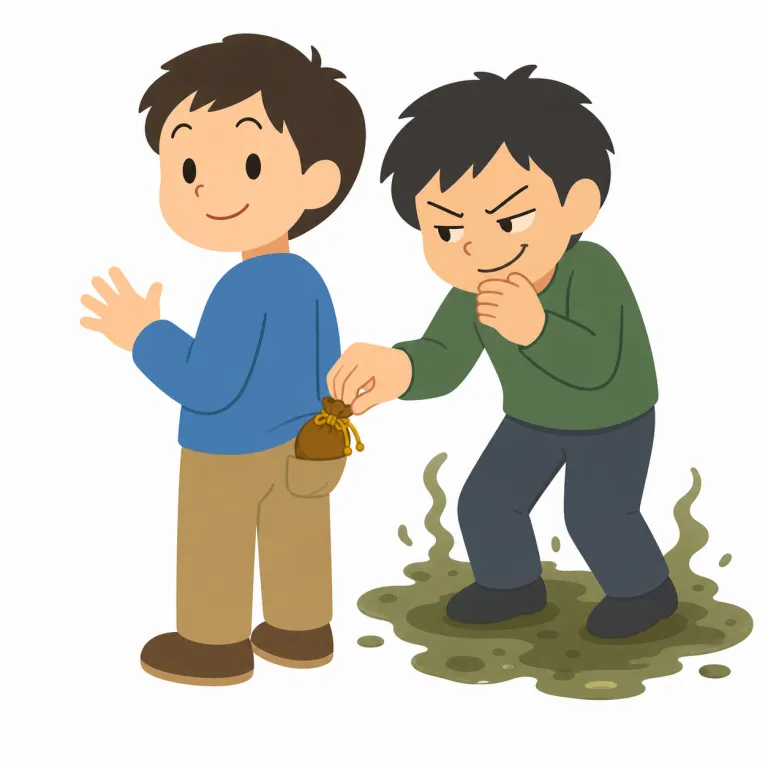 scummy（汚い・形容詞）の覚え方イラスト — このエントリの scummy は、基本義の「卑劣な」とは別に、scum「水面に浮くかす・泡状の汚れ」がある状態を表す意味です