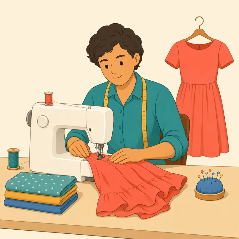seamstress（裁縫師・名詞）の覚え方イラスト — seam は clothes の「縫い目」と結びつけると覚えやすく、seamstress は「縫い目を扱う人」→「服を縫ったり直したりする人」とイメージできます