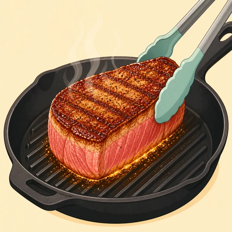 sear（焦がす・動詞）の覚え方イラスト