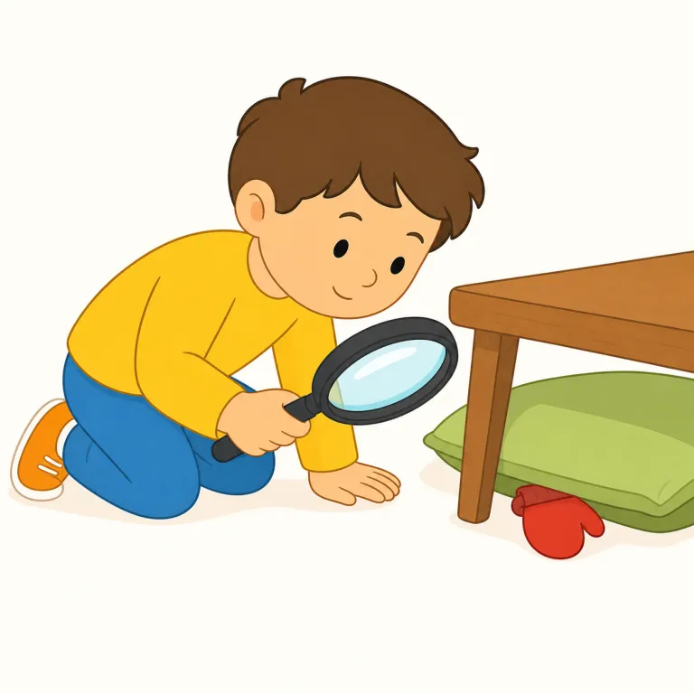 search for（を探す、を探し求める・句動詞）の覚え方イラスト — `search for` は、なくした物や必要な答えを見つけようとして「探す、探し求める」ときに使います