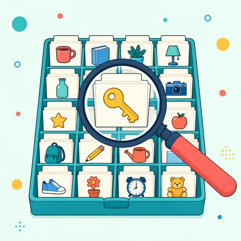 searchable（検索可能・形容詞）の覚え方イラスト — searchable はまず search が見えればかなり楽です