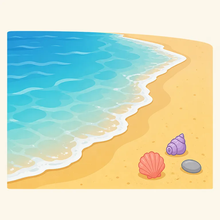 seashore（海岸・名詞）の覚え方イラスト — sea と shore が分かれば、そのまま「海に接した岸辺」と組み立てて覚えやすい語です