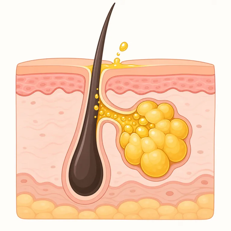 sebaceous（脂腺の・形容詞）の覚え方イラスト — sebaceous は単独で覚えるより、まず sebaceous gland「脂腺」を固定表現として押さえるのが近道です