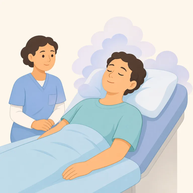 sedation（鎮静・名詞）の覚え方イラスト — sedation は sedative（鎮静剤）を知っているとつながる