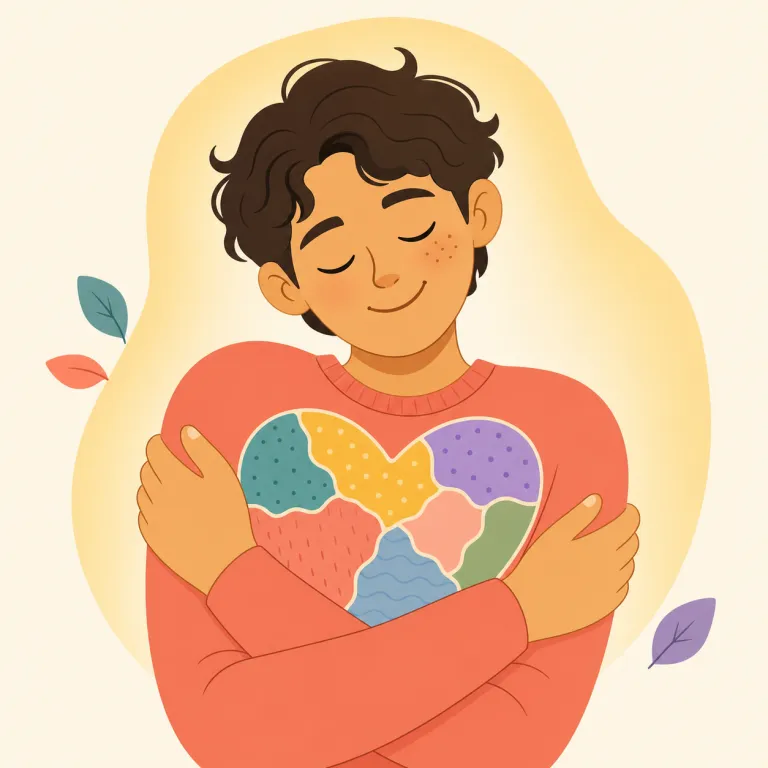 self-acceptance（自己受容・名詞）の覚え方イラスト — self「自分」＋acceptance「受け入れること」と分け、「自分の一部ではなく全体を受け入れる姿勢」と覚えるとよい