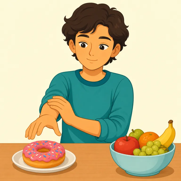 self-control（自制心・名詞）の覚え方イラスト — self「自分」＋control「制御」で、自分の感情や衝動に自分でブレーキをかける力をイメージする