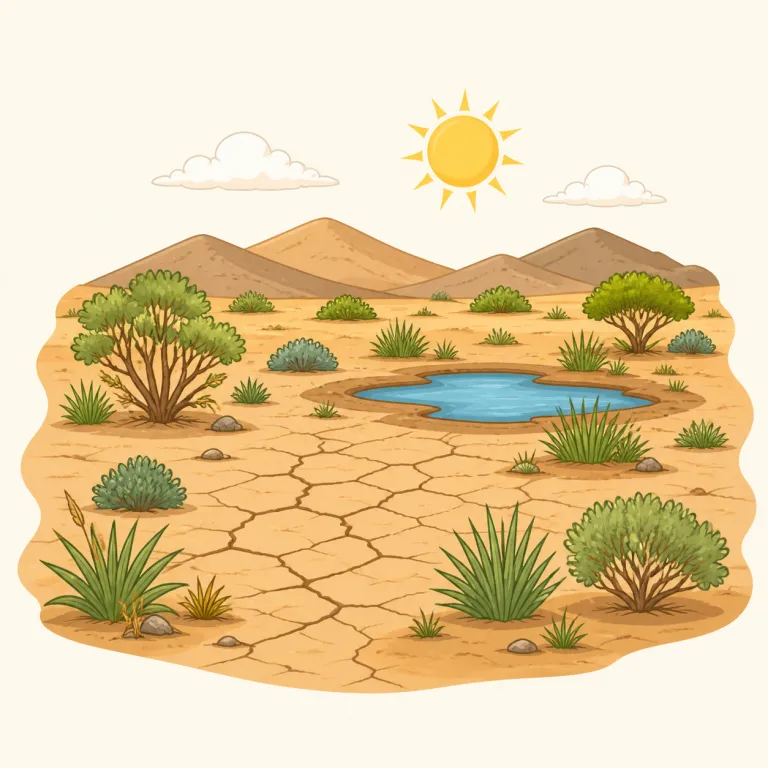 semiarid（半乾燥・形容詞）の覚え方イラスト — semi- は semicircle, semifinal の semi と同じで「半分・中間」