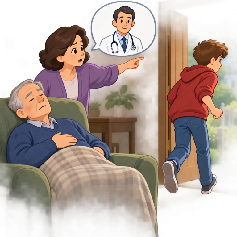 send out for（呼びにやる・phrasal_verb）の覚え方イラスト