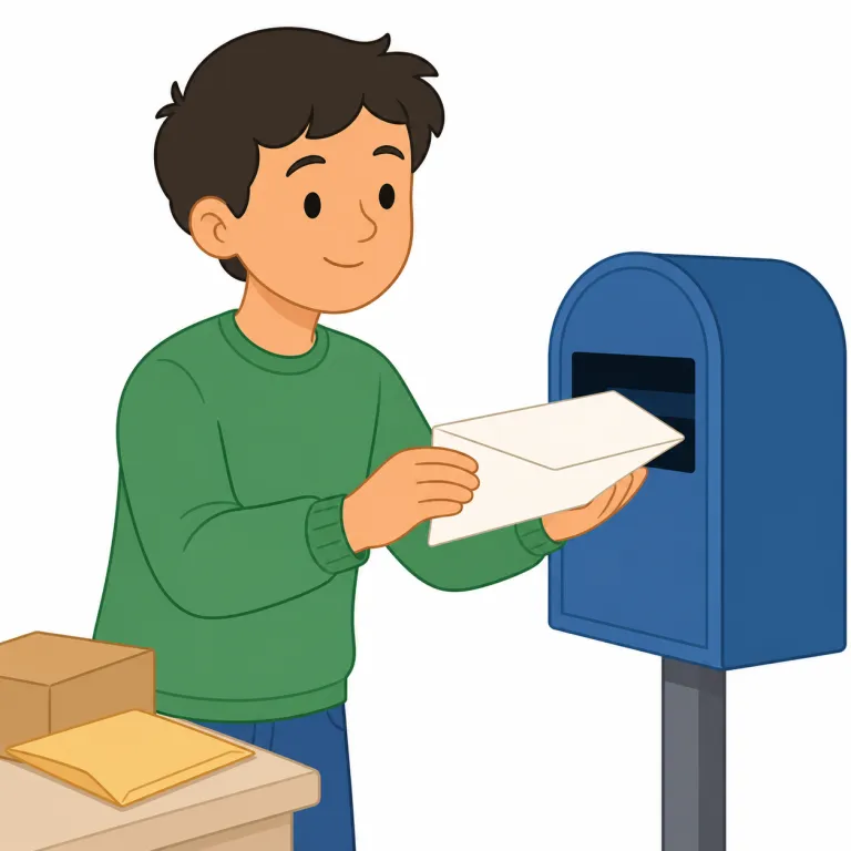 sender（差出人・名詞）の覚え方イラスト — この意味では sender は、手紙や小包を郵便・宅配で出した人を表します