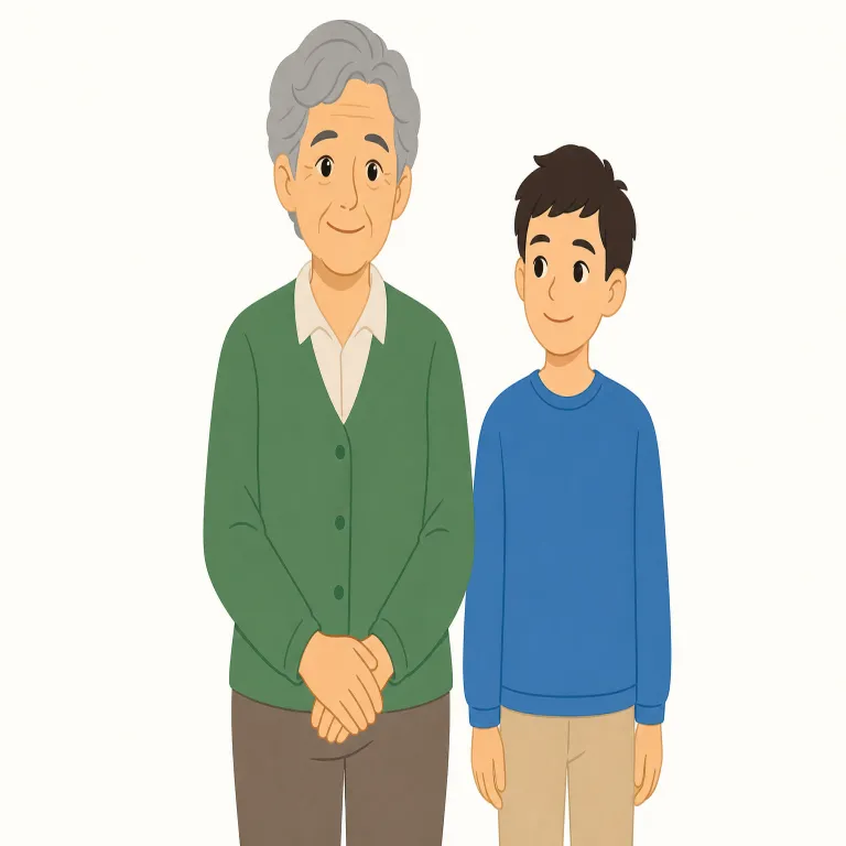 senior（年上の・形容詞）の覚え方イラスト — seniorは単なる「年上」より少し硬く、学校・会社・組織の中での上下関係を示す語として覚えると整理しやすいです