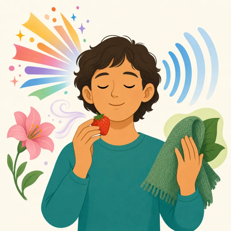 sensory（知覚の・形容詞）の覚え方イラスト — sense は「感覚・意味」だが、sensory は特に身体が外界の刺激を受け取る仕組みに付く形容詞
